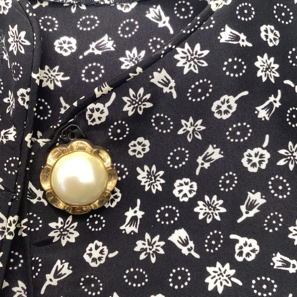 Vintage Andrea Gayle Floral Dress Suit Set Size 10 Black White Pearl Button - Picture 10 of 12